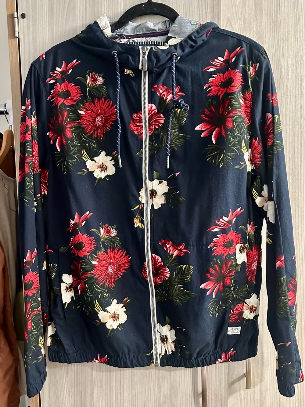 Denim & Flower Floral Zip-Up Hooded Floral Print Lightweight Jacket